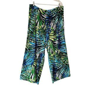 Melissa Paige Pull on Wide Leg Palazzo Pants Tropical Fern Print Size 3X